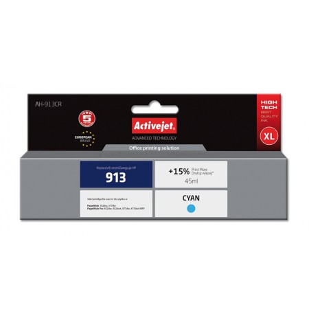 Ink cartridge Activejet AH-913CR (replacement HP 913 F6T77AE, Premium, 45 ml, blue)
