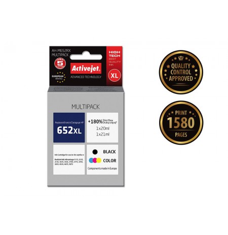Ink cartridge Activejet AH-M652RX (replacement HP 652 F6V25/F6V24, Premium, 1 x 20 ml, 1 x 21 ml, black, MultiColor)