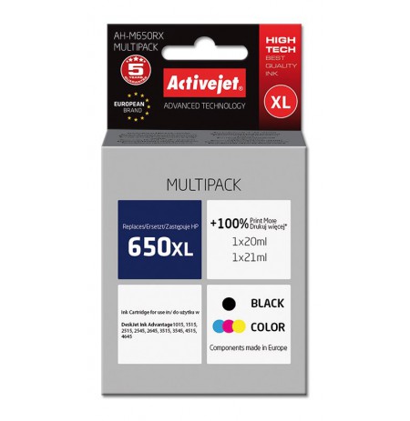 Ink cartridge Activejet AH-M650RX (replacement HP 650 CZ101/CZ102, Premium, 1 x 20 ml, 1 x 21 ml, black, MultiColor)