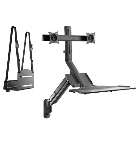 Maclean Dual Monitor & Keyboard Wall Mount, Gas Spring with Computer Mount, for 17"~27" Monitors, MC-633 for