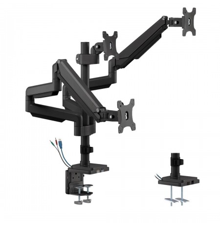 Desk mount for three monitors black Ergo Office, with gas spring, 17"-30", 7 kg, 1x USB 3.0, 2x mini-jack, ER-408B