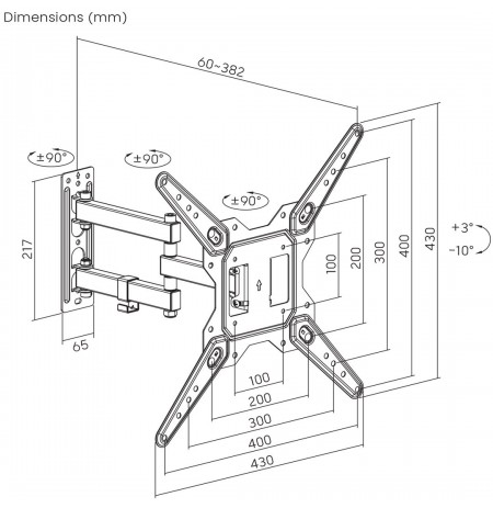 Maclean TV or monitor mount, universal, max VESA 400x400, 23-55", 30kg, black, MC-701N