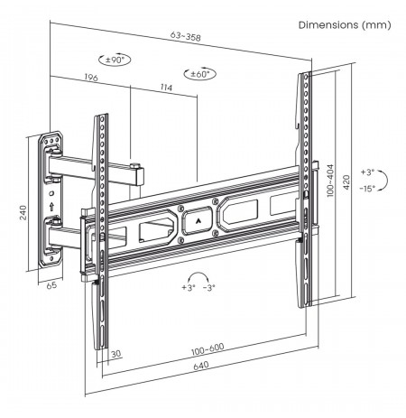 Maclean MC-798N TV Mount, Bracket for TV max VESA 600x400, 37-70", 35kg