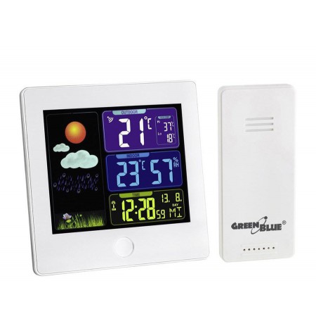 Wireless Weather Station Outside Sensor Alarm Colorful Display Green Blue GB521W