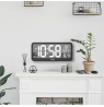 Large Digital Clock Wall Mount Free Standing with Temperature Sensor 37x17cm LCD Display Power Adapter & Battery Operated