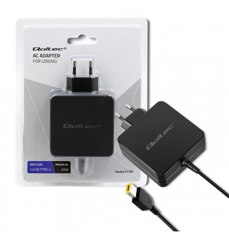 Nešiojamo kompiuterio pakrovėjas Qoltec Lenovo | 65W | 20V | 3.25A | Slim tip+pi