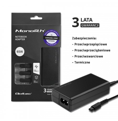 Qoltec 52415 Power adapter designed for Samsung Sony 65W | 3 plugs | +power cable