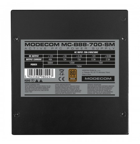 MODECOM Power Supply MC-B88-700-SM 80+ BRONZE 230V EU 700W