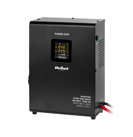 Rebel POWER-1000 Wall-Mounted Emergency Power Supply - converter with pure sine wave and charging function 12V 230V 1000VA/700W