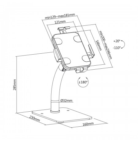 Maclean MC-468W Universal Tablet Stand Holder Lockable 7.9" - 11" Table or Wall Mounting Public Display Kiosk Sturdy Anti-Theft