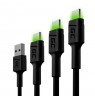 Green Cell Set 3x GC Ray USB-C Cable 30cm, 120cm, 200cm with green LED backlight, fast charging UC, QC 3.0