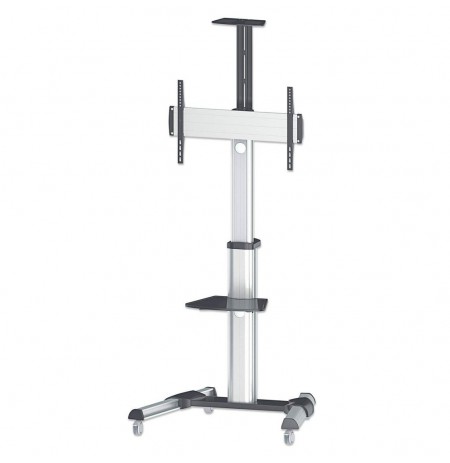 Manhattan TV and Monitor Mount, Trolley Stand, 1 screen, Screen Sizes: 37-65", Silver, VESA 200x200 to 600x400mm, Max 50kg,
