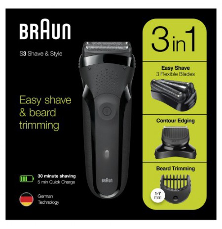 Braun Series 3 Shave&Style 300BT Barzdaskutė, Juoda