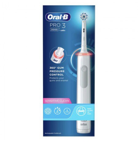Oral-B Pro 3 3000 Sensitive Clean Elektrinis dantų šepetėlis, Balta
