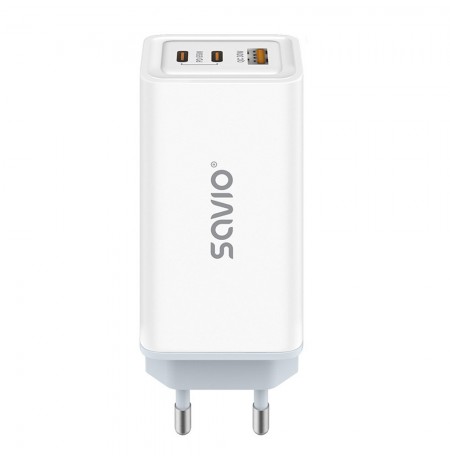 SAVIO LA-07 GaN 65W mains charger, USB, QC4.0+, PD 3.0, White