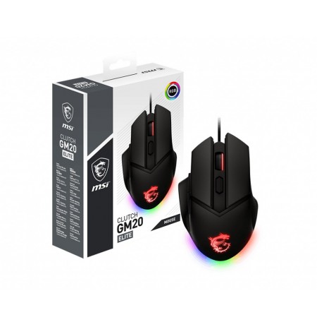 MSI CLUTCH GM20 ELITE Optical Gaming Mouse '6400 DPI Optical Sensor, 6 Programmable button, Dual-Zone RGB, Ergonomic design,