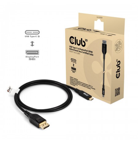 CLUB3D USB Type C Cable to DP 2.1 Bi-Directional VESA DP80 Certified Cable M/M 1m/3.28ft