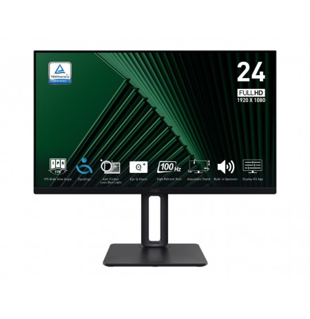 MSI Pro MP245PG 24 Inch Monitor, FHD (1920 x 1080), 100Hz, IPS, 1ms, 1x HDMI 1.4b, 1x DP 1.2a output, 1x D-Sub(VGA), Built-in