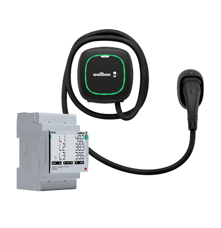 Wallbox Pulsar Max Electric Vehicle charge, IK10 protection rating, Black + Wallbox Power Meter | 22 kW | 5 m
