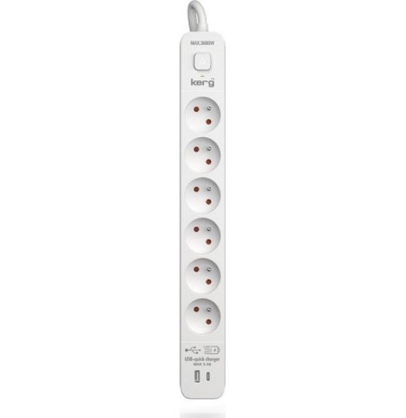 KERG power strip with circuit breaker-6 sockets USBC+USBA 16A 3m