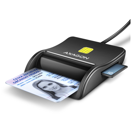 AXAGON Compact desktop USB contact Smart/ID & SD/microSD/SIM card reader with long, USB-A cable | CRE-SM3SD