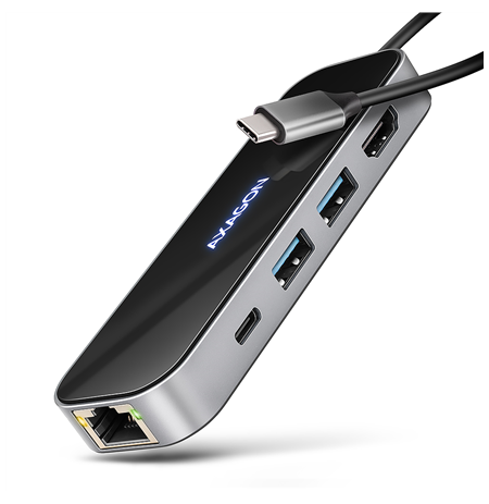 AXAGON USB-C 5Gbps GLASS 6in1 Hub | HMC-6GLN