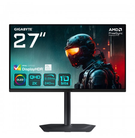 GIGABYTE MO27Q2 27" OLED QHD Gaming Monitor - 2560 x 1440, 240Hz, 0.03ms, 250 cd/m², Display HDR True Black 400, HDMI 2.1, Disp