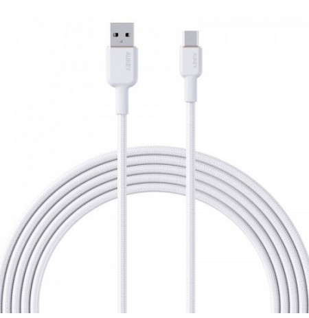 USB-A to USB-C Braided Cable 1m 60W/480Mbps, USB2.0 by Aukey White