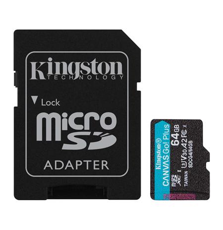 Kingston | Canvas Go! Plus | 64 GB | SD | Flash memory class Class 10, UHS-I, U3, V30, A2