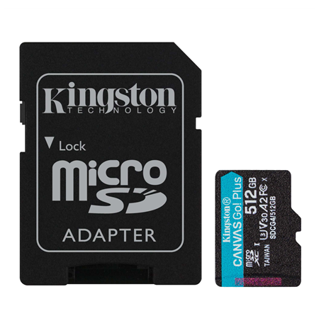 Kingston | Canvas Go! Plus | 512 GB | microSD | Flash memory class Class 10, UHS-I, U3, V30, A2