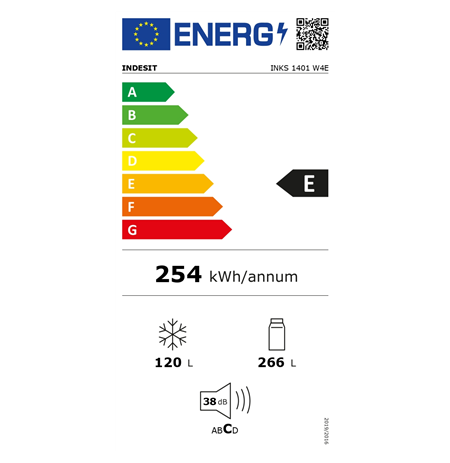 INDESIT Refrigerator | INKS 1401 W4E | Energy efficiency class E | Free standing | Combi | Height 202.5 cm | Fridge net capacity