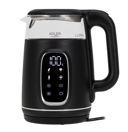 Adler Kettle with LED Display | AD 1305 | Electric | 2200 W | 1.7 L | Plastic | 360° rotational base | Black/Silver