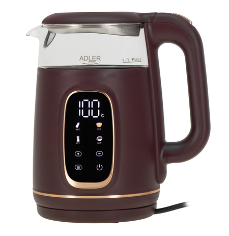 Adler Kettle with LED Display | AD 1305 | Electric | 2200 W | 1.7 L | Plastic | 360° rotational base | Burgundy