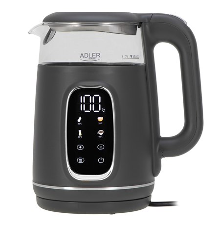 Adler Kettle with LED Display | AD 1305 | Electric | 2200 W | 1.7 L | Plastic | 360° rotational base | Grey