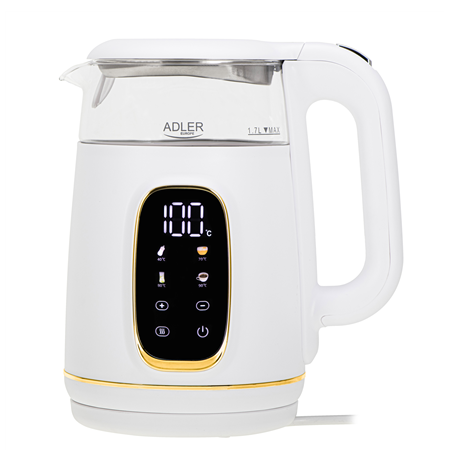 Adler Kettle with LED Display | AD 1305 | Electric | 2200 W | 1.7 L | Plastic | 360° rotational base | White/Gold
