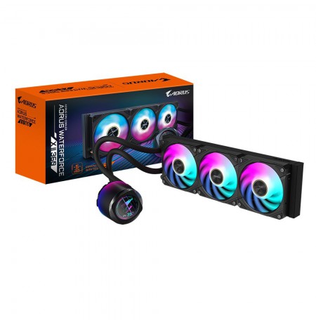 GIGABYTE AORUS WATERFORCE X II 360 AIO Liquid CPU Cooler - 3x120mm ARGB Fans, full-color LCD, MAGNETIC interlocking mechanism,