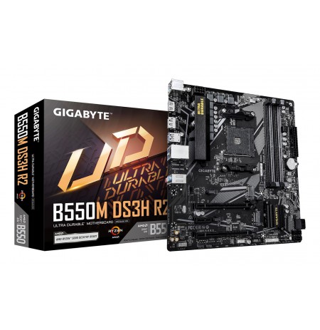 GIGABYTE B550M DS3H R2 Motherboard - AMD Ryzen 5000 CPUs, 5+3 Phases VRM, up to 4733MHz DDR4 (O.C.), 1xPCIe 4.0 + 1xPCIe 3.0