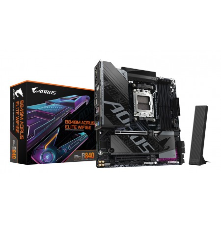 GIGABYTE B840M AORUS ELITE WIFI6E Motherboard - AMD Ryzen 9000 CPUs, 10+2+2 Phases VRM, up to 8200MHz DDR5(O.C), 2xPCIe 4.0