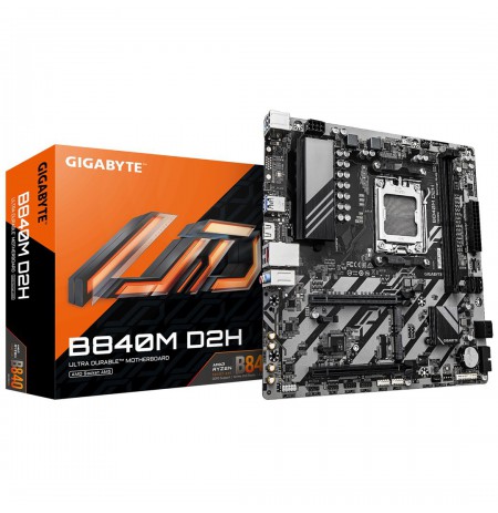 GIGABYTE B840M D2H Motherboard - AMD Ryzen 9000 CPUs, 5+2+2 Phases VRM, up to 7600MHz DDR5, 1xPCIe 4.0 + 1xPCIe 3.0 M.2, 2.5GbE