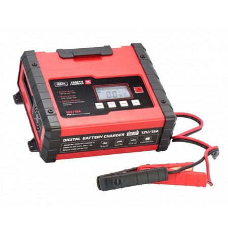 Battery Charger PRAKTIK CHARGER 15 LCD, charging voltage: 12 V IDEAL, charging current: 2/8/15A, supply voltage: 230V, battery