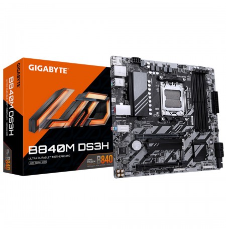 GIGABYTE B840M DS3H Motherboard - AMD Ryzen 9000 CPUs, 8+2+2 Phases VRM, up to 8200MHz DDR5, 2xPCIe 4.0 M.2, 2.5GbE LAN, USB