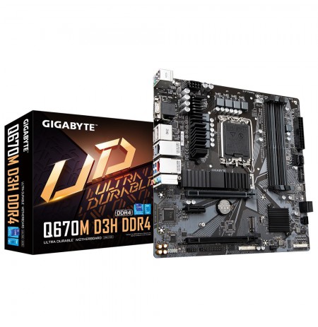 GIGABYTE Q670M D3H DDR4 Motherboard - Supports Intel Core 14th CPUs, 6+1+1 Phases Hybrid Digital VRM, up to 5333MHz DDR4 (OC),