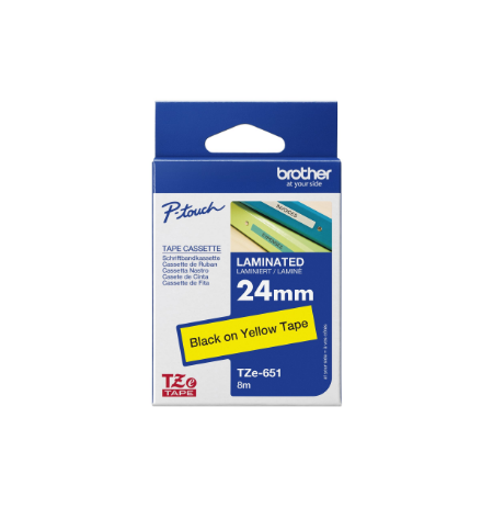 Brother | TZe-651 Laminated Tape | Black On Yellow | TZe | 8 m | 2.4 cm