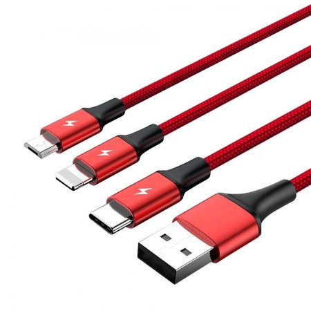 UNITEK C4049RD USB cable 1.2 m USB A USB C/Micro-USB B/Lightning Red
