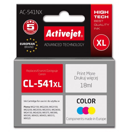 Activejet AC-541NX ink for Canon printer (replacement Canon CL-541XL) Supreme, 18 ml, blue, yellow, red