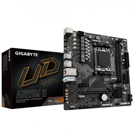 GIGABYTE A620M H Motherboard - Supports AMD Ryzen 8000 CPUs, 5+2+2 Phases Digital VRM, up to 7200MHz DDR5 (OC), 1xPCIe 4.0 M.2, 