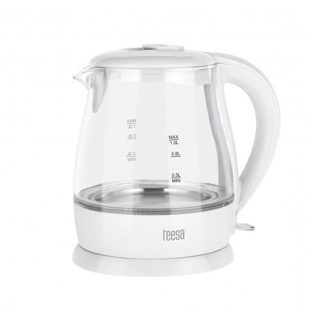 TEESA Electric Kettle, Glass, 1650 W, White, 1 L