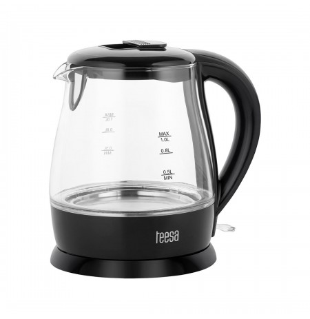 TEESA Electric Kettle, Glass, 1650 W, Black, 1 L