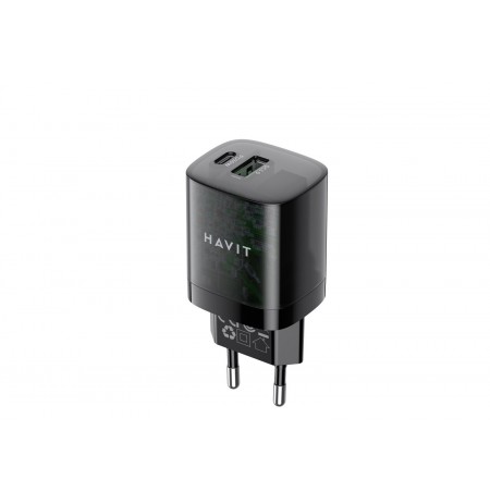 Havit UC303 EU - GaN 30 W dual-port travel charger, black