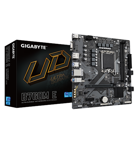 Gigabyte B760M E | Processor family Intel | Processor socket LGA1700 | DDR5 | Supported hard disk drive interfaces M.2